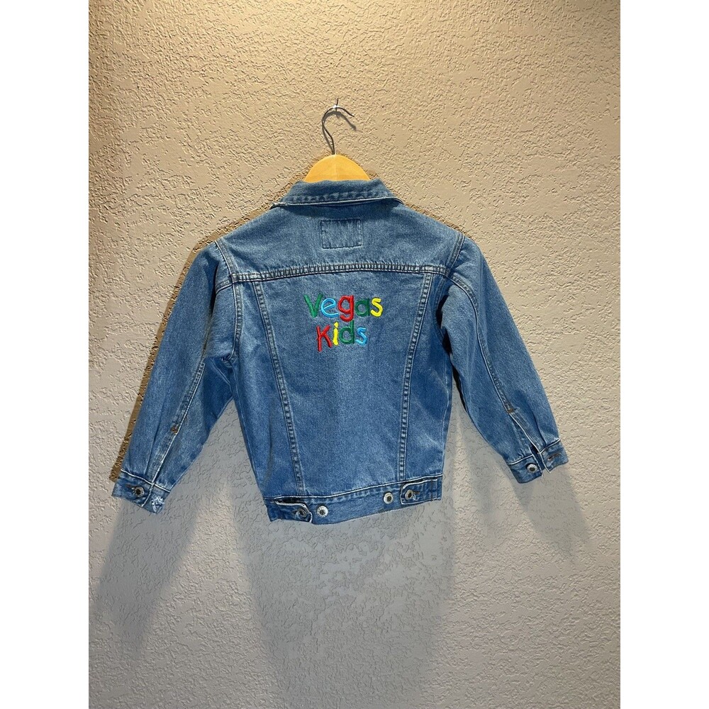 VTG Vegas Blues Denim Jacket Vegas Kids Embroidered Sz L Youth